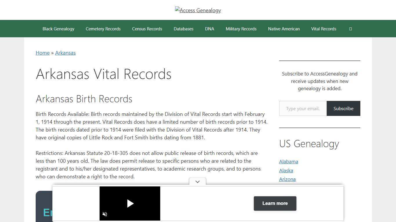 Arkansas Vital Records – Access Genealogy
